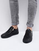 Hugo Futurism Leather Zip Sneakers In Black - Beige