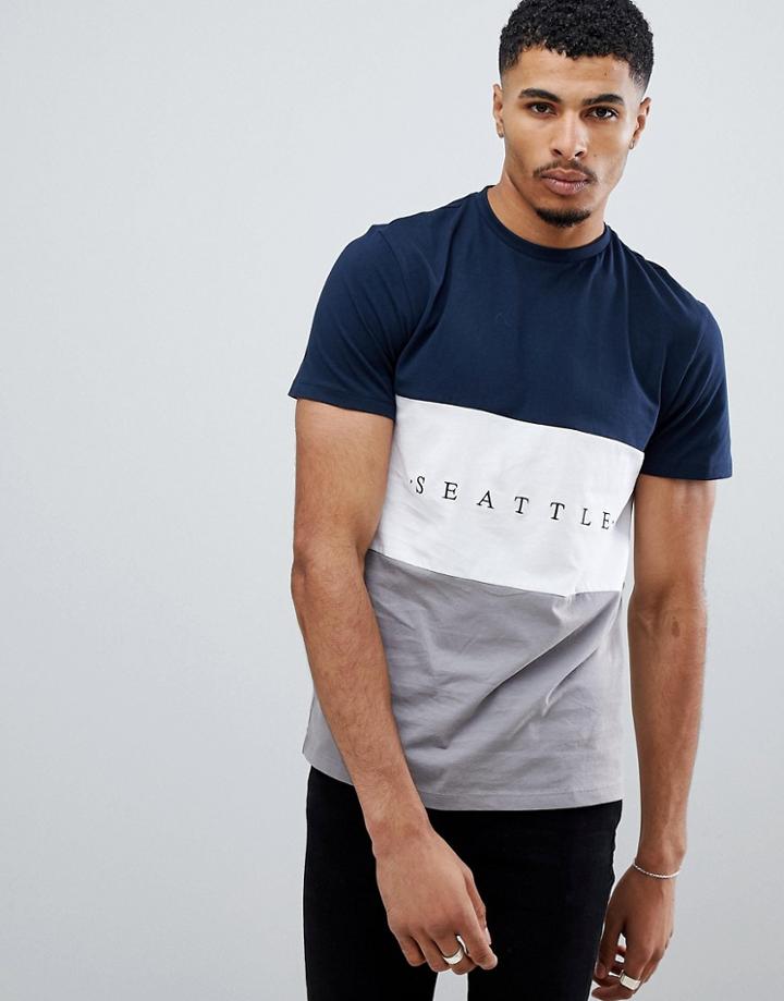 New Look T-shirt With Seatlle Embrodiery In Gray - Gray