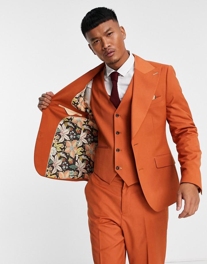 Harry Brown Wedding Wide Lapel Skinny Fit Suit Jacket In Rust