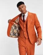 Harry Brown Wedding Wide Lapel Skinny Fit Suit Jacket In Rust