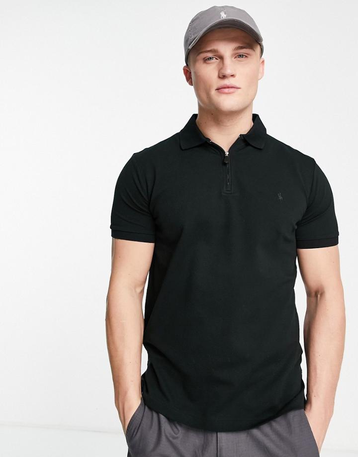 Polo Ralph Lauren Icon Logo Zip Neck Stretch Pique Polo In Black