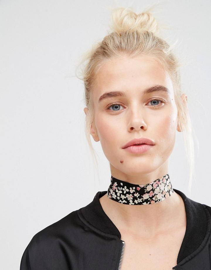 Asos Wide Floral Choker Necklace - Black