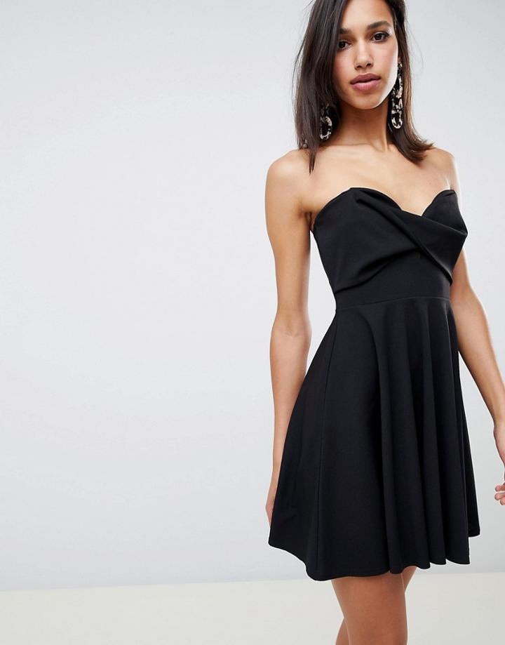 Asos Design Twist Front Mini Skater Dress - Black