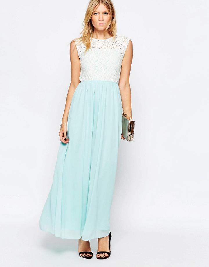 Club L Lace Top Maxi Dress With Chiffon Skirt - Green