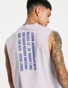 Asos Design Relaxed Tank In Purple Organic Cotton With Text Back Print