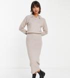 M Lounge Midi Overlay Sweater Dress With Polo Collar And Rib Hem-brown