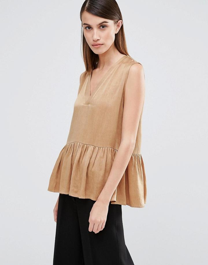 Selected Chari Peplum Top - Tan