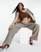 Missguided Dad Pant With Dogtooth Panel In Brown
