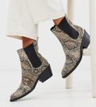 Monki Faux Leather Heeled Boots With Pointed Toe In Snake Print-multi