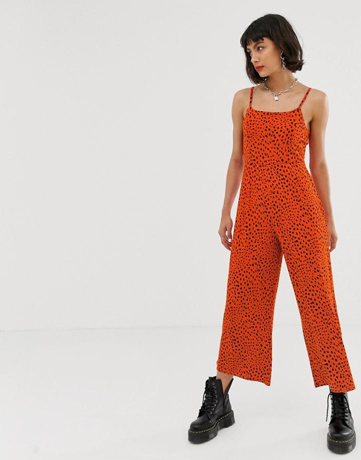 Noisy May Polka Dot Cami Jumpsuit In Red-multi