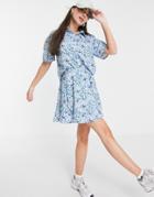 Heartbreak Wrap Tie Waist Mini Skirt Set In Ditsy Floral-blues