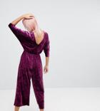 Monki Wrap Back Velvet Jumpsuit - Purple