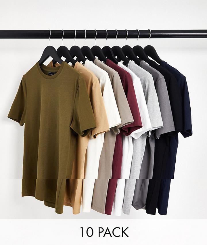 Asos Design 10 Pack Muscle Fit T-shirt With Crew Neck In Multi