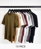 Asos Design 10 Pack Muscle Fit T-shirt With Crew Neck In Multi
