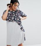 Asos Curve Ruffle T-shirt Dress With Contrast Floral Print - Multi
