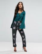 Love & Other Things Printed Flared Pant - Green