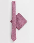 Asos Design Wedding Slim Tie & Pocket Square In Textured Lilac-purple