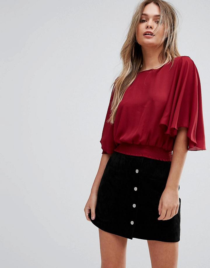 New Look Flutter Sleeve Crop Top - Red