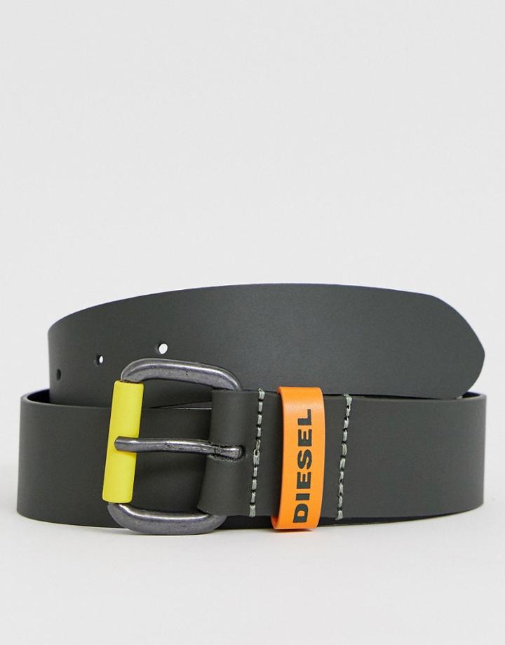Diesel Leather Logo Keeper Belt In Green - Green