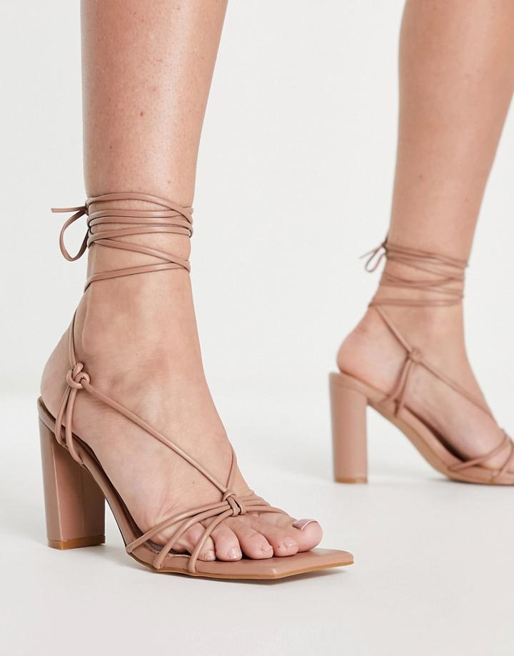 Simmi London Heidi Heeled Sandals With Ankle Tie In Camel-neutral