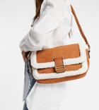 Glamorous Exclusive Crossbody Bag In Tan With Cream Shearling Teddy Trim-brown