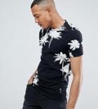 Religion Tall Muscle Fit T-shirt With Palm Print - Black