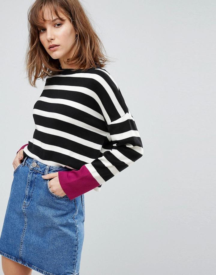 Stradivarius Contrast Stripe Sweater - Black