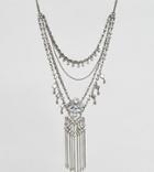 Reclaimed Vintage Multi Layer Rhinestone Necklace - Silver