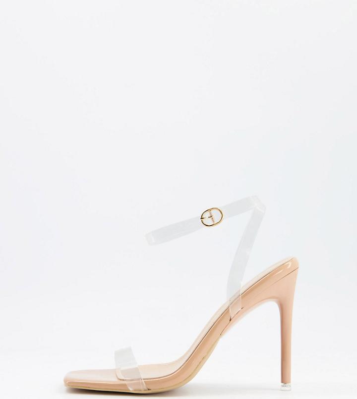 Simmi London Wide Fit Acadia Heeled Sandals With Clear Heel In Beige-neutral