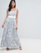 Uttam Boutique Maxi Dress In Floral Print With Contrast Band - Green