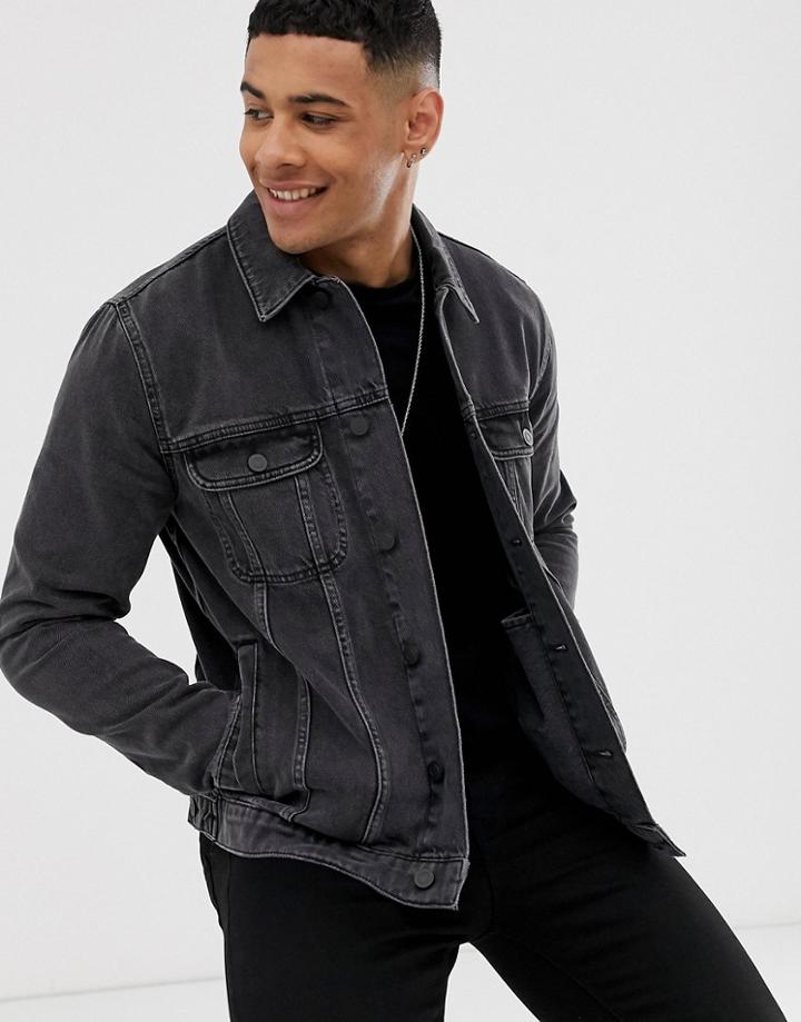 Asos Design Regular Denim Jacket In Washed Black