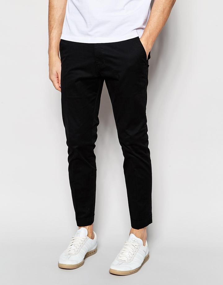 Dr Denim Slim Tapered Diggler Chino With Turn Up In Black - Black