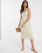 Vero Moda Midi Dress With V Neck In Cream Crochet-white