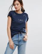 People Tree Organic Cotton Mix Cat T-shirt - Navy