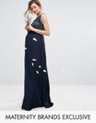 Maya Maternity Embellished Bodice Maxi Dress With Pleated Skirt - Navy