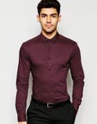 Asos Skinny Shirt In Burgundy With Long Sleeves - Burgundy