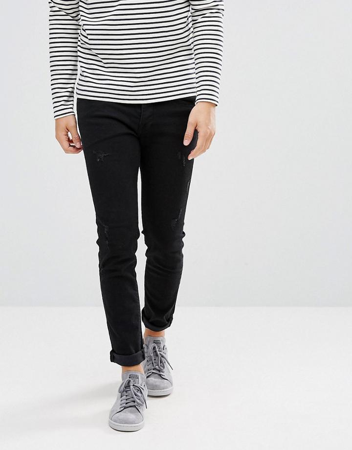 Selected Homme Skinny Jeans With Repairs - Black