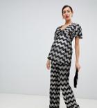 Flounce London Maternity Wide Leg Pants In Zig Zag Metallic - Multi
