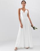 Asos Edition Plunge Cami Wide Leg Wedding Jumpsuit In Satin - White