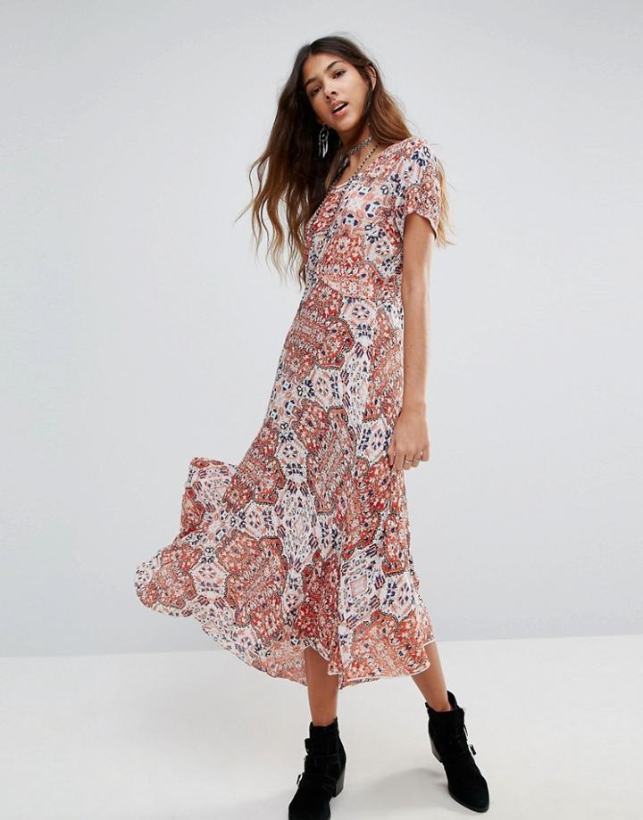 Raga Sunset Gold Print Maxi Dress - Red