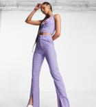 Heartbreak Tall Split Front Flared Pants In Purple Check - Part Of A Set-black