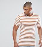 Asos Design Tall Stripe Muscle T-shirt In White And Brown - White