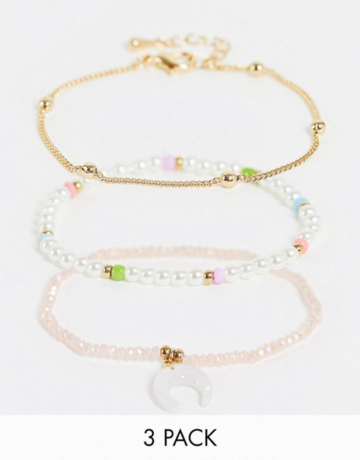 Designb London Multipack Beaded Bracelets With Crescent Moon Charm