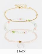 Designb London Multipack Beaded Bracelets With Crescent Moon Charm