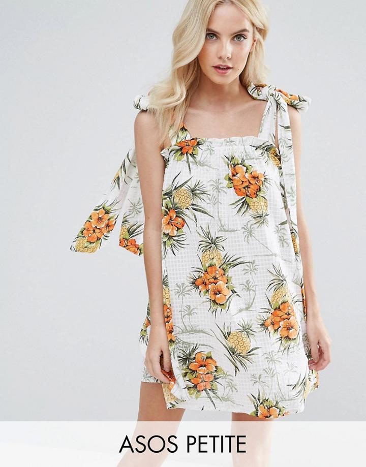 Asos Petite Vintage Tropical Print Sundress With Tie Straps - Multi