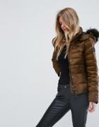 Vero Moda Down Padded Jacket With Faux Fur Collar - Brown