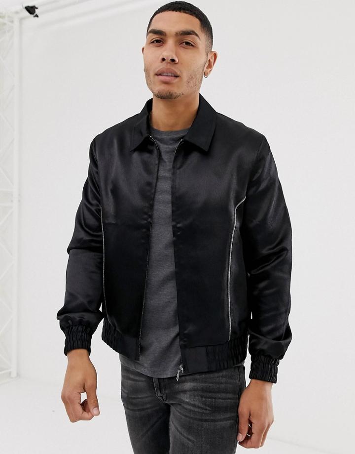 Asos Design Harrington Jacket With Piping Detail - Black