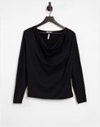 Object Paisley Drape Front Cowl Neck Top In Black