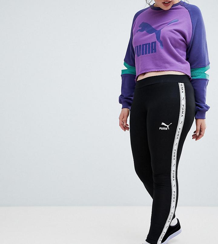 Puma Exclusive To Asos Plus Taped Side Stripe Leggings In Black - Black