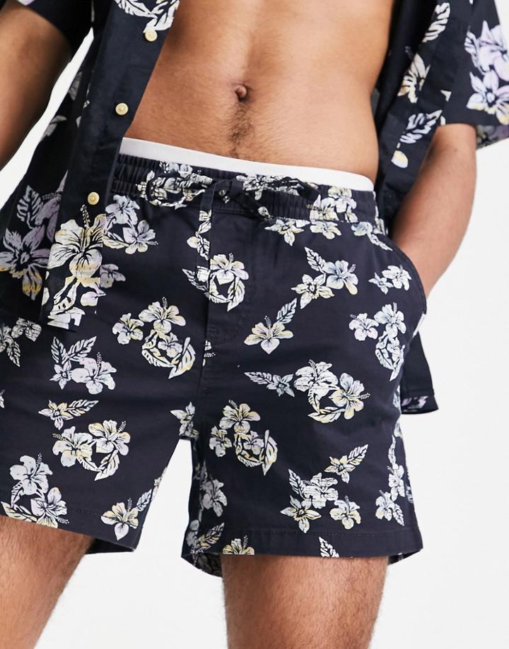 Jack & Jones Originals Drawstring Shorts In Navy Floral Print - Part Of A Set
